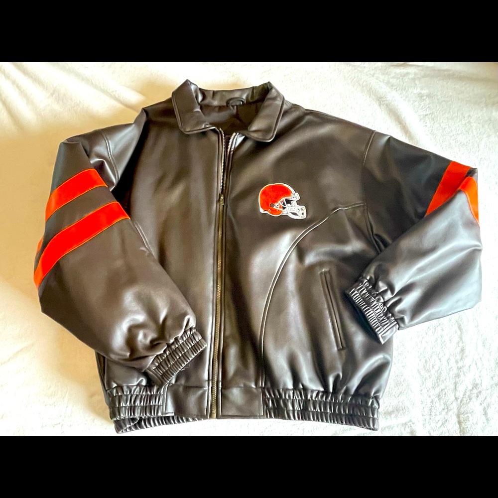 Vintage Men’s Cleveland Browns faux leather coat.